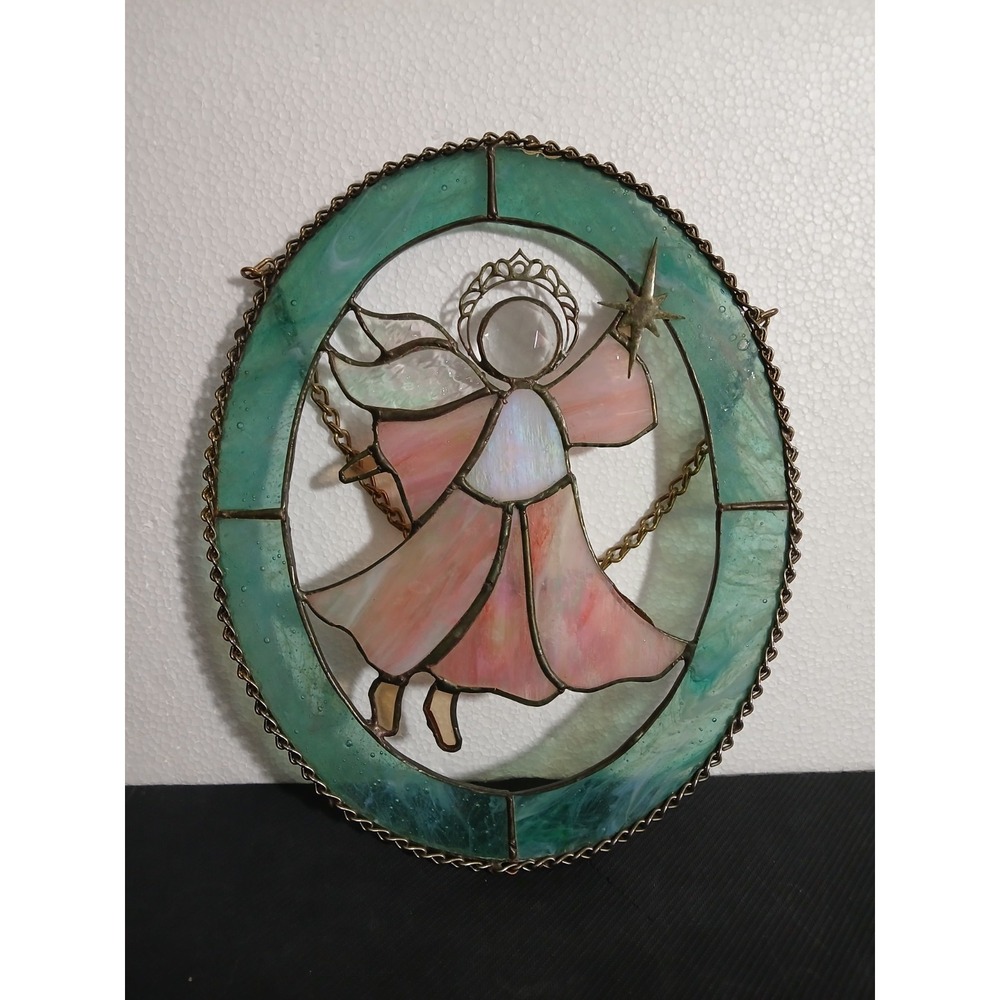 Stained Glass Angel Round Suncatcher Wall/Window Hanging Decor